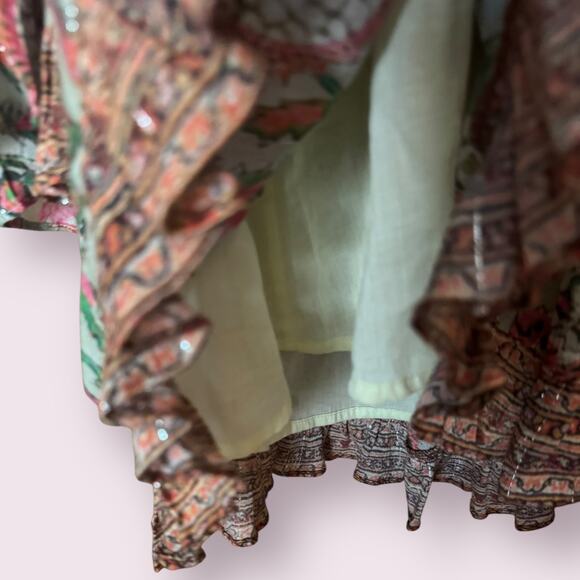 Hemant & Nandita Nora Floral Mini Dress in Sage Green - Picture 7 of 9